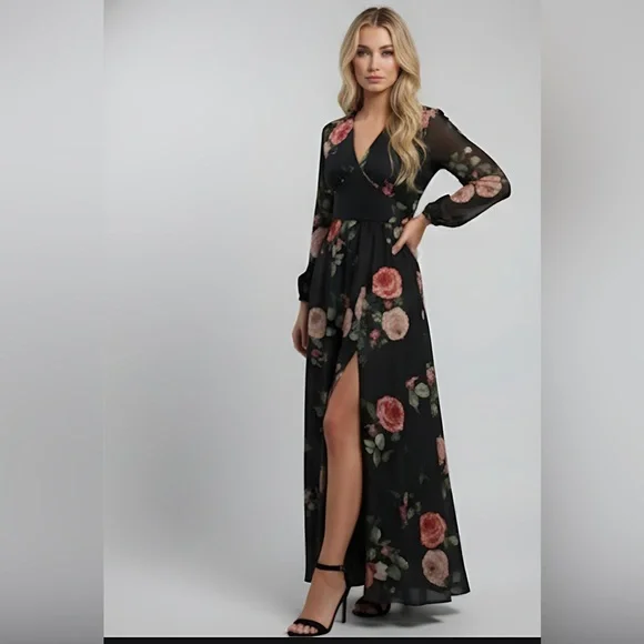 French Floral Rose Print Dress - Picture 4 of 12